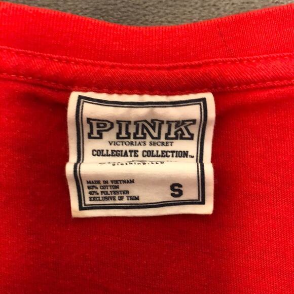 Pink VS Collegiate Collegiate Red V-neck top Silver Letter Woman Size Small - Picture 3 of 6